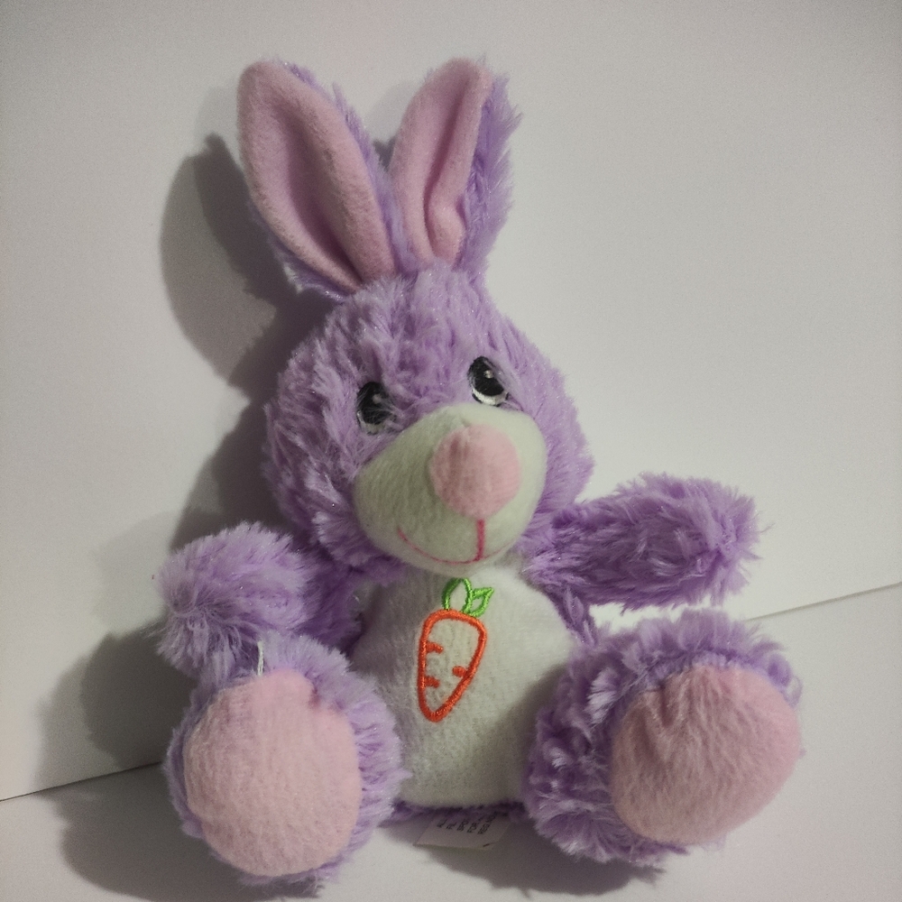 Easter Bunny PLUSH Small 8" Seated Purple and White Pink Beautiful.